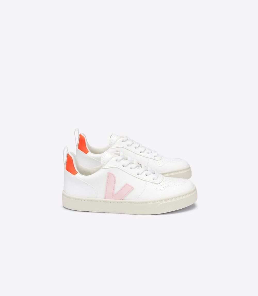 Veja Trainers Kids White/Orange - V-10 Lace Cwl - LSZK-49165